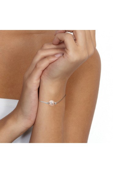 Bracelet Argent Perle Blanche & Véritables Diamants